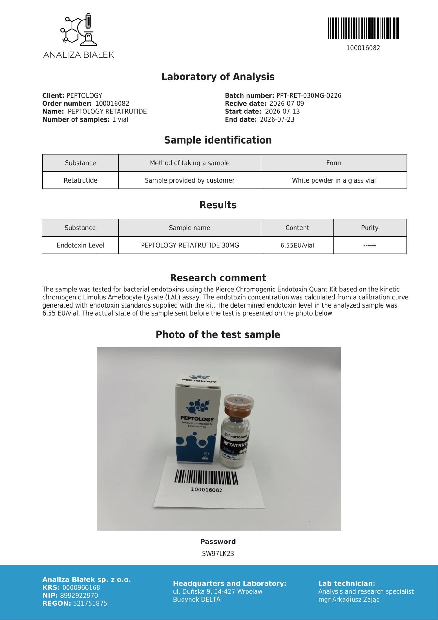 Retatrutide 30 mg – endotoxin test