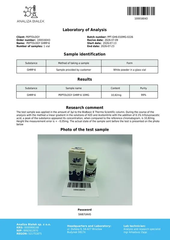 GHRP-6 10 mg – grelīna mimētiķis (GHS-R1a agonists) pulsējošas GH sekrēcijas pētījumiem – attēls 2