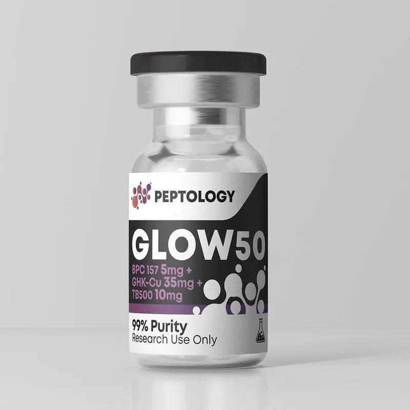 GLOW50 – pētniecības peptīdu maisījums (BPC-157 + GHK-Cu + TB-500)