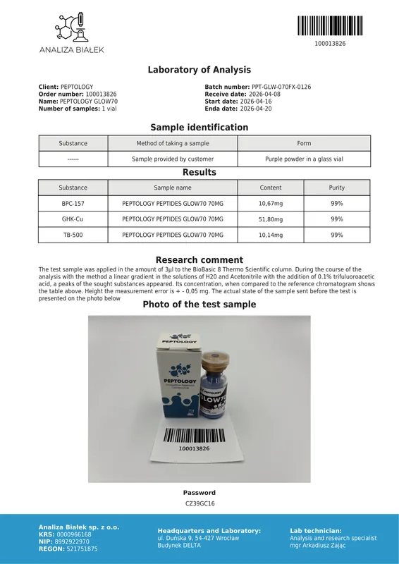 GLOW70 – BPC-157 10 mg, GHK-Cu 50 mg un TB500 10 mg maisījums – attēls 2