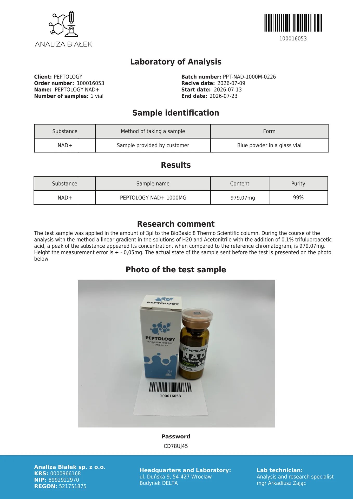 NAD+ (Buffered) 1000 mg – koenzīms mitohondriju pētījumiem – attēls 2