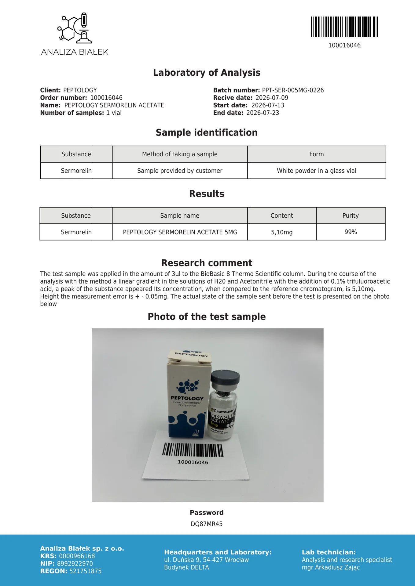 Sermorelin Acetate 5 mg – augšanas hormona stimulators (GHRH) – attēls 2