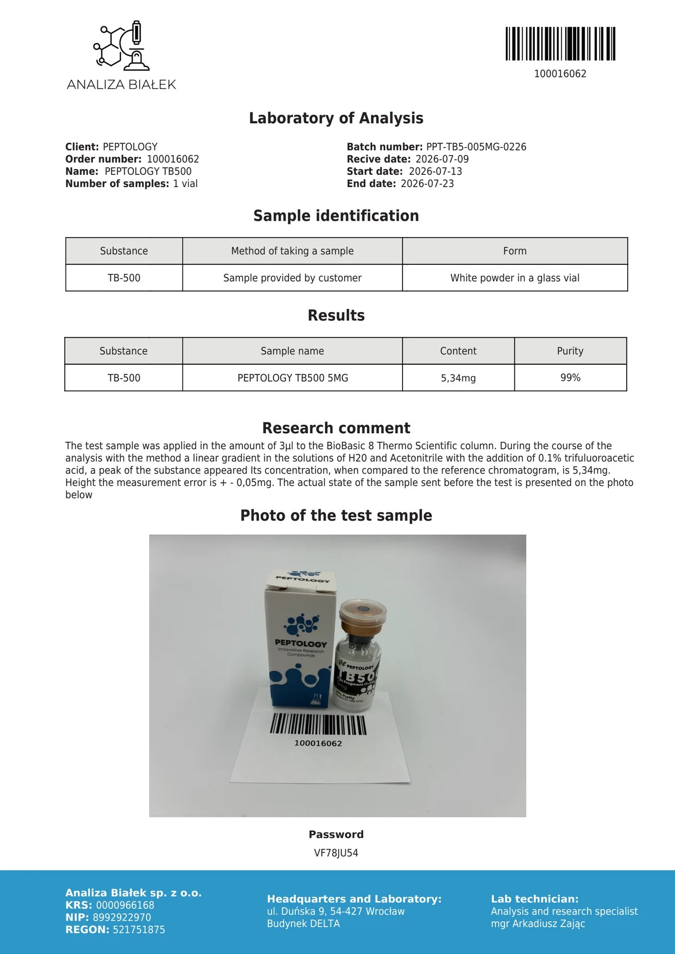TB500 5 mg/10mg – sintētisks timozīna beta-4 fragments pētniecībai – attēls 2