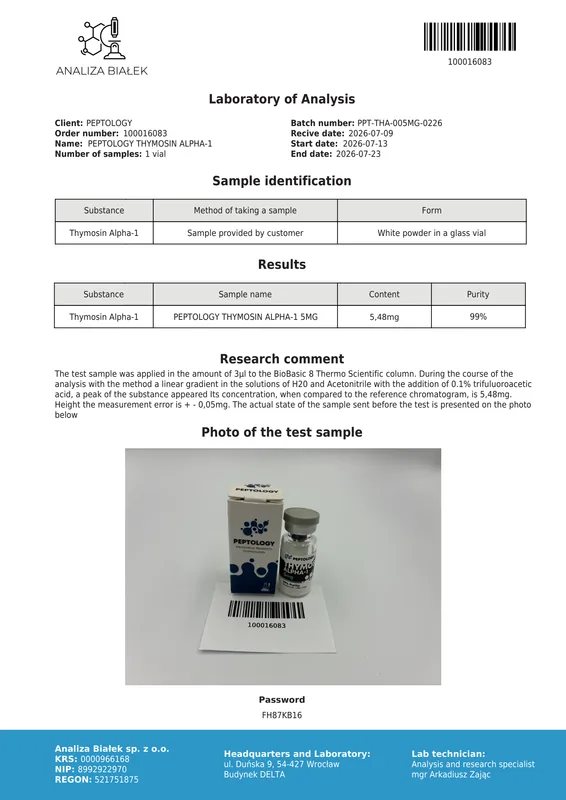 Thymosin Alpha-1 5 mg / 10mg – aizkrūts dziedzera peptīds (thymalfasin) – attēls 2