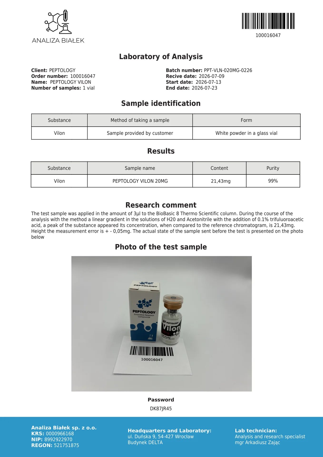 Vilon 20 mg – bioregulatoru dipeptīds (Lys-Glu) pētniecībai – attēls 2